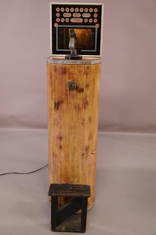 DALE ENGINEERING SHARP SHOOTER GAME: 5 CENT PISTOL SHOOTING GALLERY, WORKING CONDITION. WEAR TO FINISH. THIS ITEM EXCEEDS SIZE LIMITATIONS FOR IN HOUSE SHIPPING.