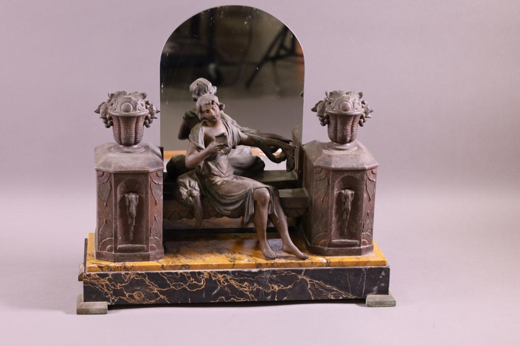 ART DECO SPELTER SEATED LADY STATUE (1 of 2)