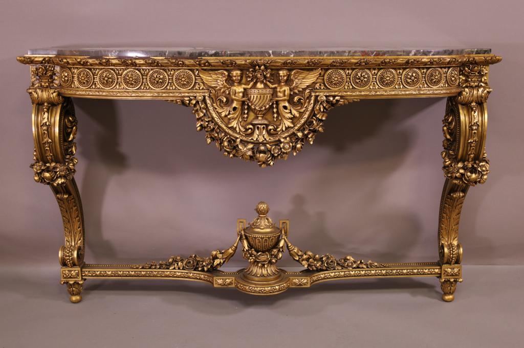 LARGE 19TH CENTURY FRENCH GILT MARBLE TOP CONSOLE (1 of 6)