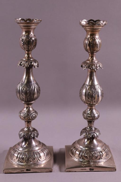 PAIR OF RUSSIAN SILVER CANDLESTICKS (1 of 3)