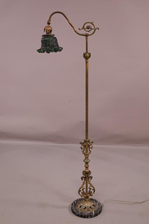 MARBLE BASE FLOOR LAMP W/ GREEN GLASS SAHDE (1 of 3)
