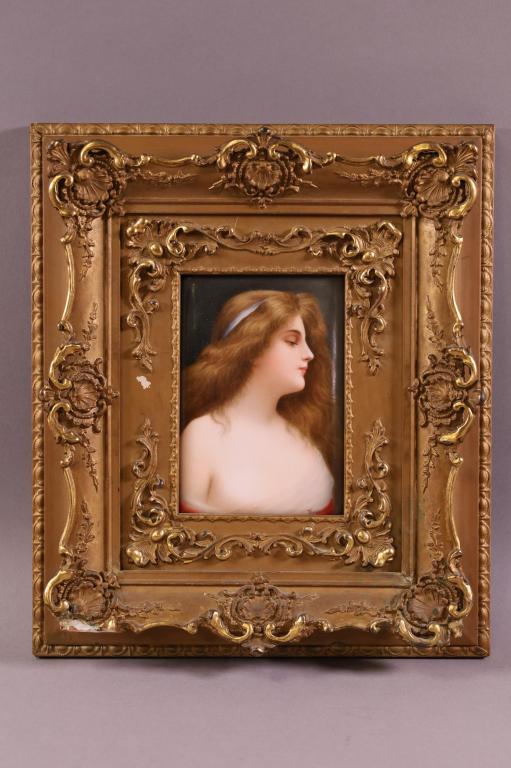 ANTIQUE FRAMED GERMAN PORCELAIN PLAQUE OF A LADY (1 of 4)