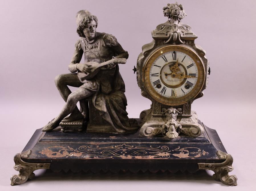 GILT METAL ANSONIA FIGURAL MANTLE CLOCK (1 of 9)