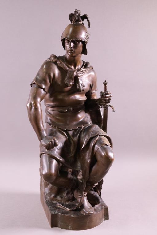BRONZE SOLDIER FIGURE: SIGNED P. DUBOIS. F. BARBEDIENNE FOUNDRY MARK. GOOD CONDITION, GOOD PATINA. 20" H. THIS ITEM EXCEEDS SIZE LIMITATIONS FOR IN HOUSE SHIPPING.