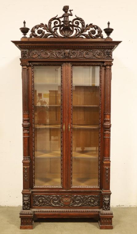 1900'S HIGHLY CARVED TWO DOOR BOOKCASE (1 of 5)