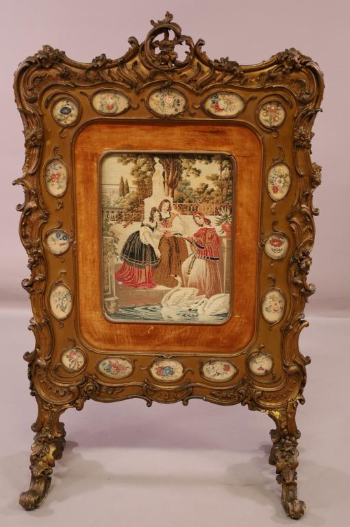 LARGE WOOD AND GESSO VICTORIAN FIRESCREEN (1 of 7)