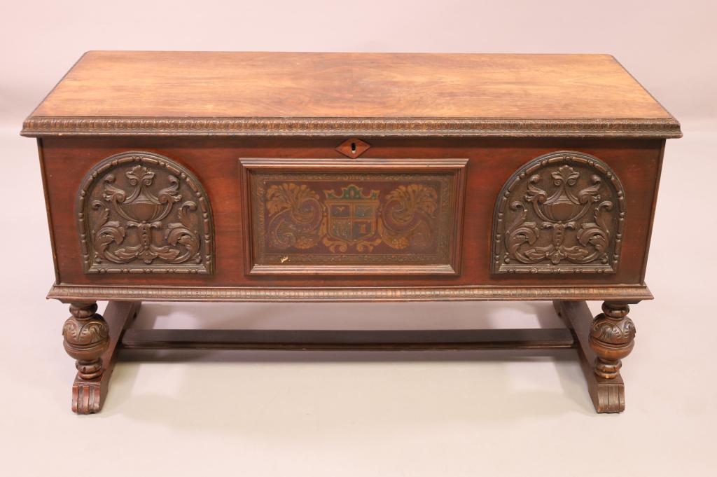 1930'S SPANISH STYLE WALNUT CEDAR TRUNK (1 of 6)