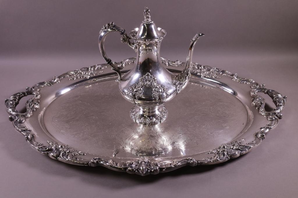 REED AND BARTON SILVERPLATED TRAY & TEA POT (1 of 6)