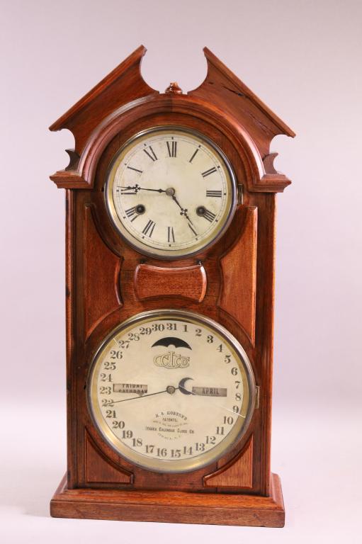 ITHACA DOUBLE DIAL CALENDAR CLOCK (1 of 6)
