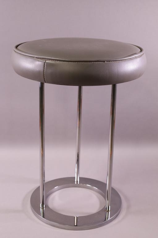 INTREX CHROME STOOL: CHROME AND VINYL STOOL BY INTREX. GOOD CONDITION. 12" DIAM x 17" H.