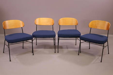 SET OF 4 PAUL LASZLO DINING CHAIRS: SET OF 4 PAUL LAZSLO FOR PACIFIC IRON DINING CHAIRS. GOOD CONDITION. 20" W x 20" D x 29" H. THIS ITEM EXCEEDS SIZE LIMITATIONS FOR IN HOUSE SHIPPING.