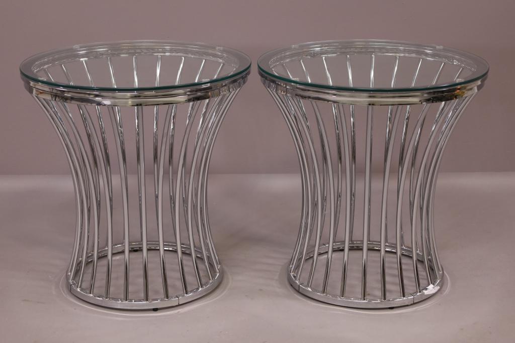 PAIR OF MODERN CHROME SIDE TABLES (1 of 3)