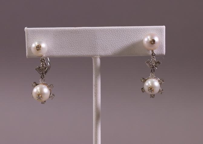 PAIR OF PEARL AND DIAMOND EARRINGS (1 of 3)