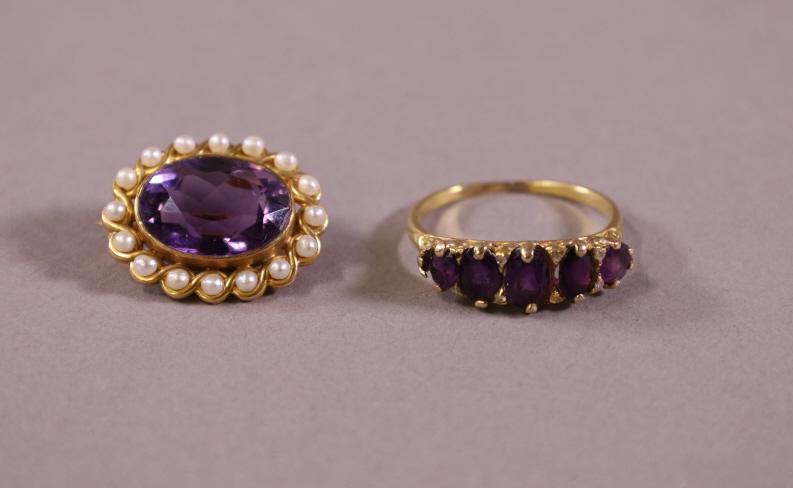TWO PIECES OF GOLD & AMETHYST JEWELRY (1 of 3)