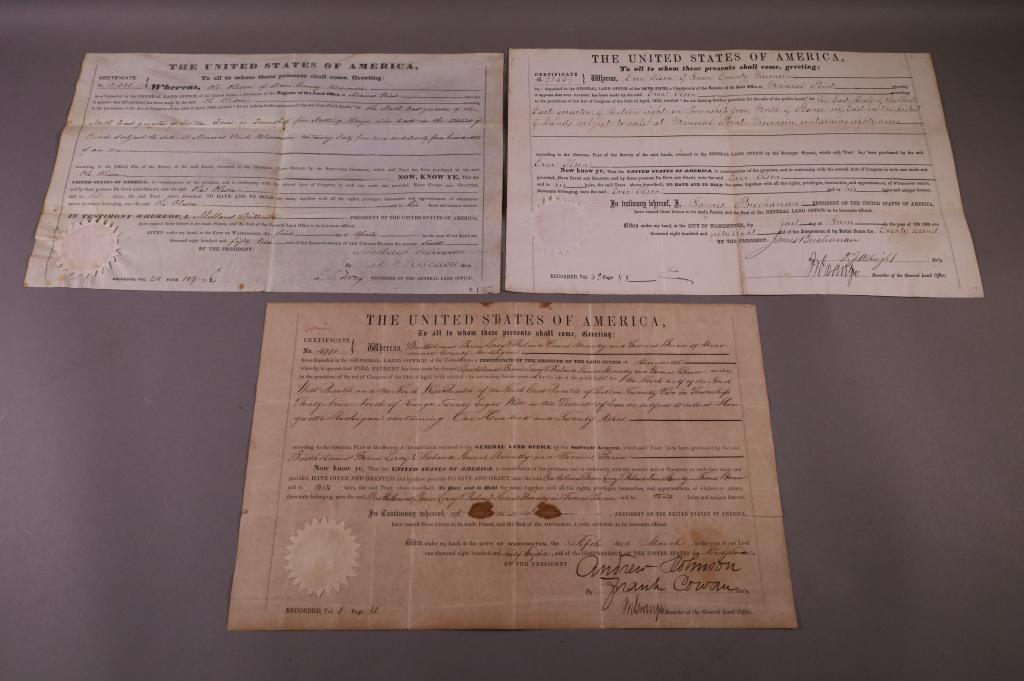 THREE 1800'S U.S. LAND GRANTS (1 of 7)