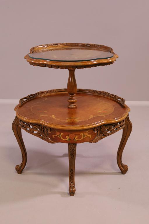 INLAID FRENCH STYLE TWO TIER TABLE (1 of 4)