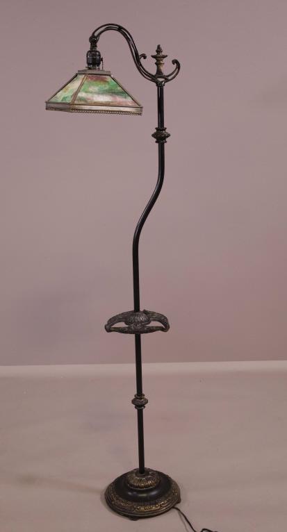 1920'S IRON FLOOR LAMP W/ SLAG GLASS SHADE (1 of 4)
