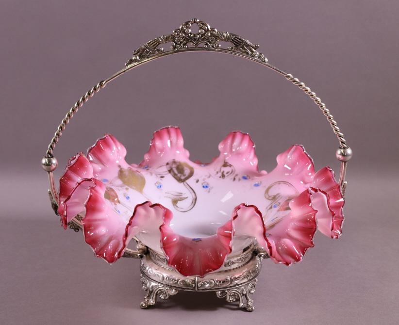 VICTORIAN SILVERPLATE & GLASS BRIDE'S BASKET (1 of 3)