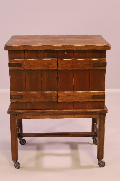 MONTEREY STYLE SILVERWARE CHEST: FLIP TOP WITH LOWER DOORS. GOOD CONDITION. 25" W x 16" D x 33" H. THIS ITEM EXCEEDS SIZE LIMITATIONS FOR IN HOUSE SHIPPING.
