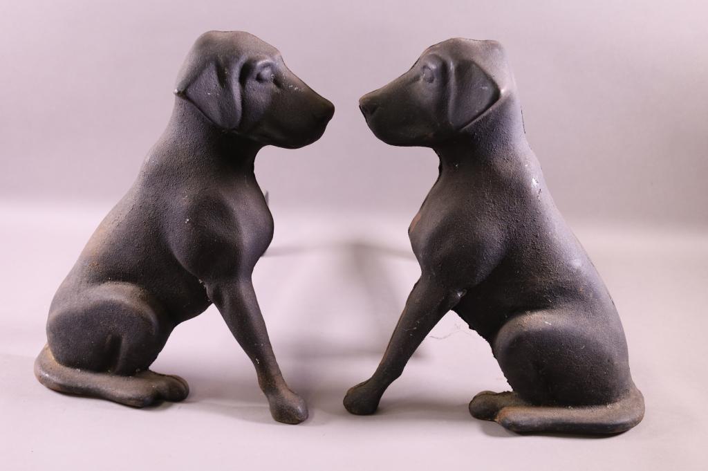 PAIR OF CAST IRON DOG ANDIRONS (1 of 3)