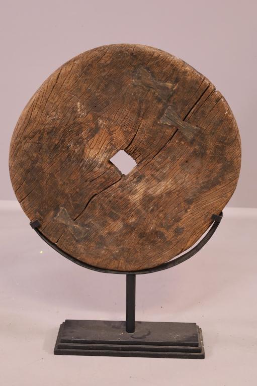 ANTIQUE CART WHEEL ON CUSTOM STAND (1 of 2)