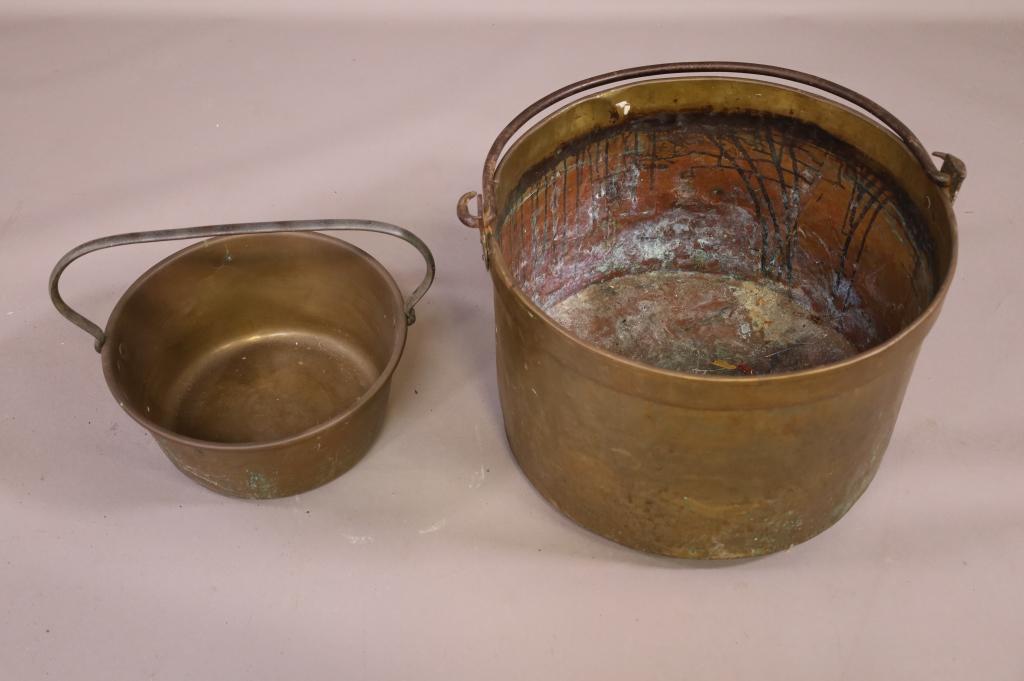 TWO LARGE ANTIQUE BRASS BUCKETS (1 of 3)