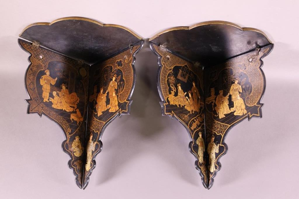 PAIR OF CHINOISERIE FOLDING WALL SHELVES (1 of 5)