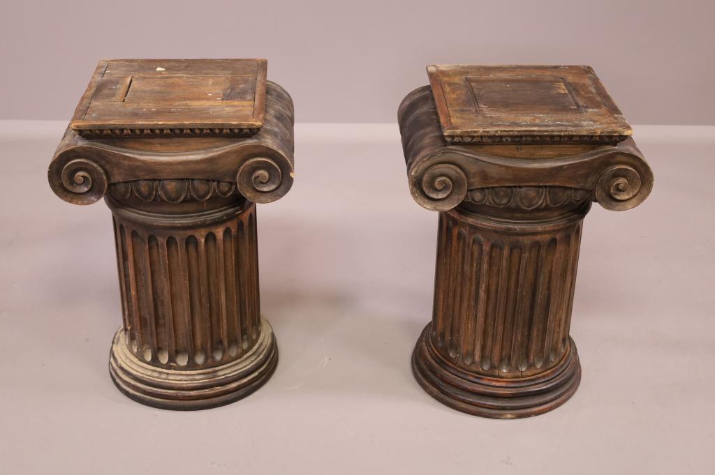 PAIR CARVED WOOD COLUMN PEDESTALS (1 of 4)