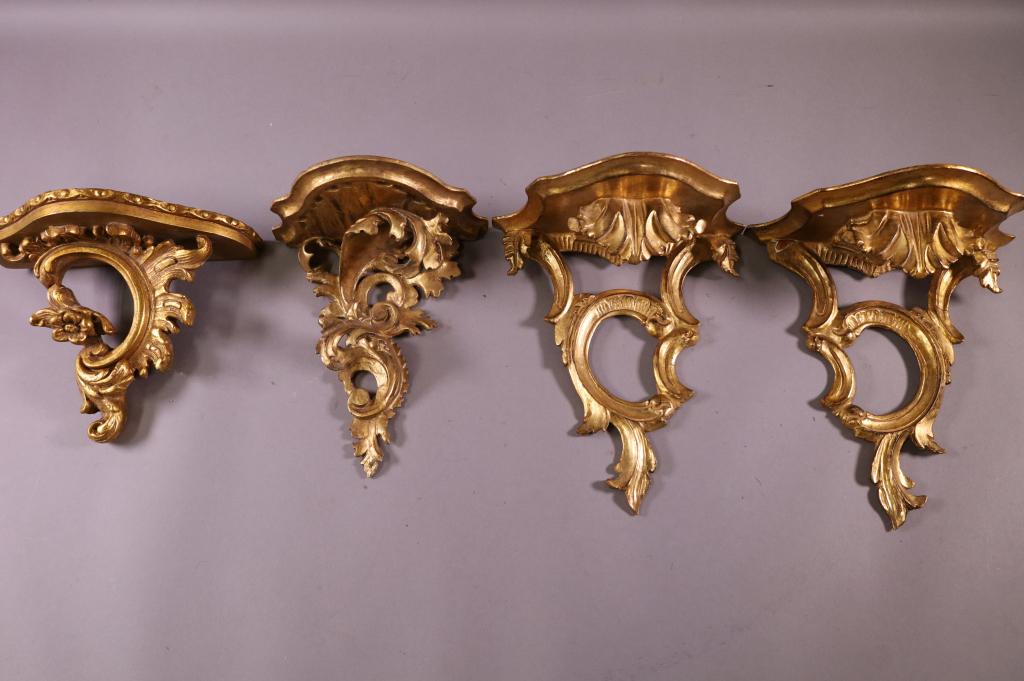 FOUR GOLD GILT WALL SHELVES (1 of 3)
