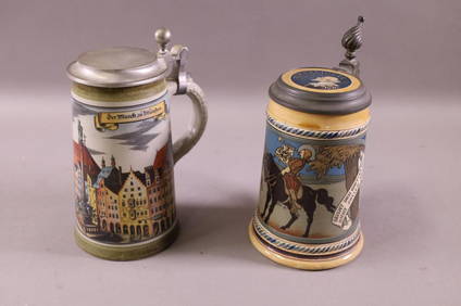 TWO GERMAN BEER STEINS (1 IS METTLACH) (1 of 3)