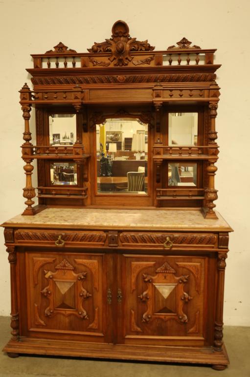 ANTIQUE MARBLE TOP ENGLISH SIDEBOARD (1 of 5)