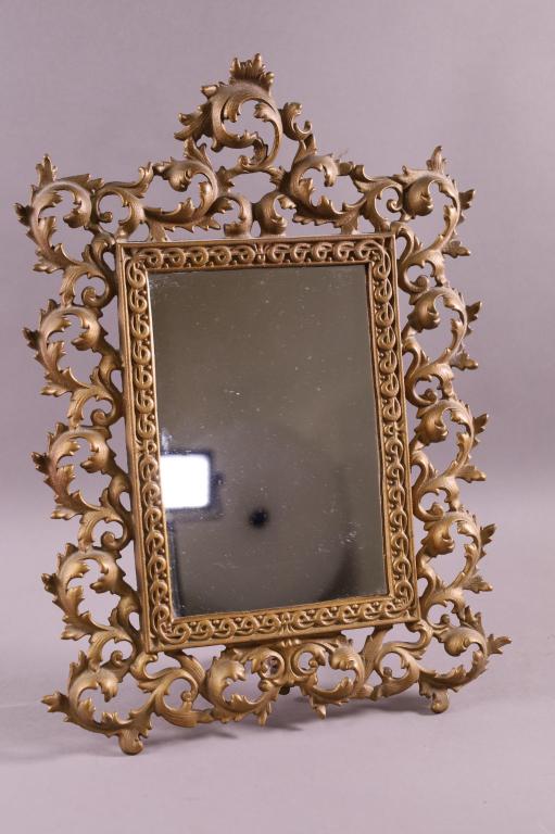 ANTIQUE GILT CAST IRON VANITY MIRROR (1 of 2)