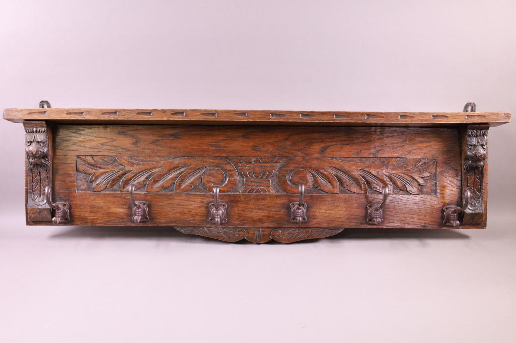 ANTIQUE CARVED OAK HANGING COAT RACK (1 of 3)