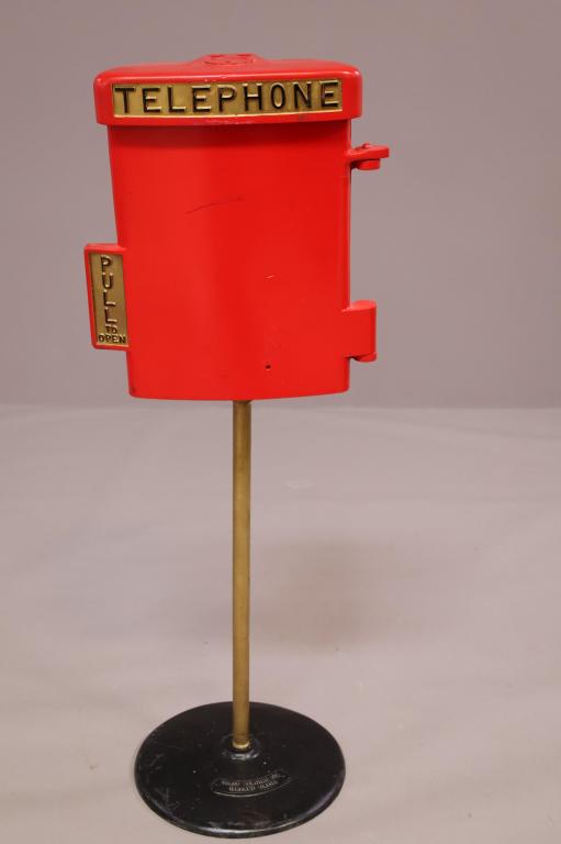 CAST METAL TELEPHONE BOX ON STAND (1 of 3)