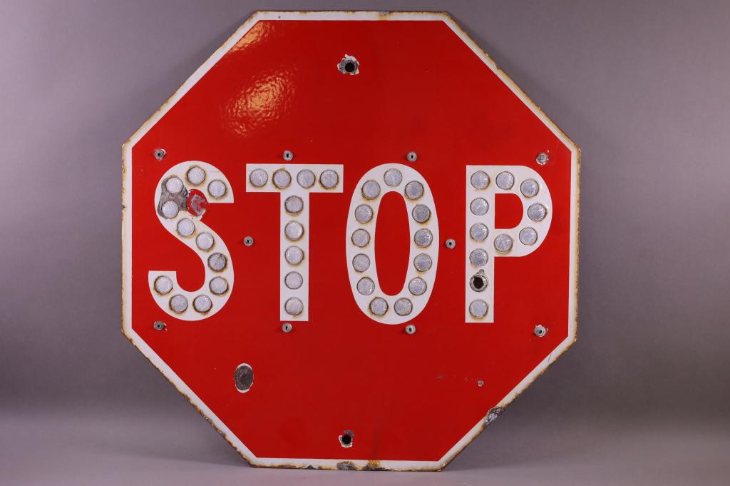 Vintage California Porcelain Reflective Stop Sign