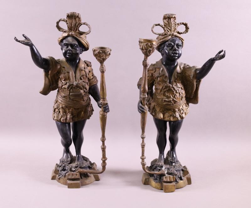 PAIR OF BLACKAMOOR BRONZE FIGURAL CANDLEHOLDERS (1 of 4)