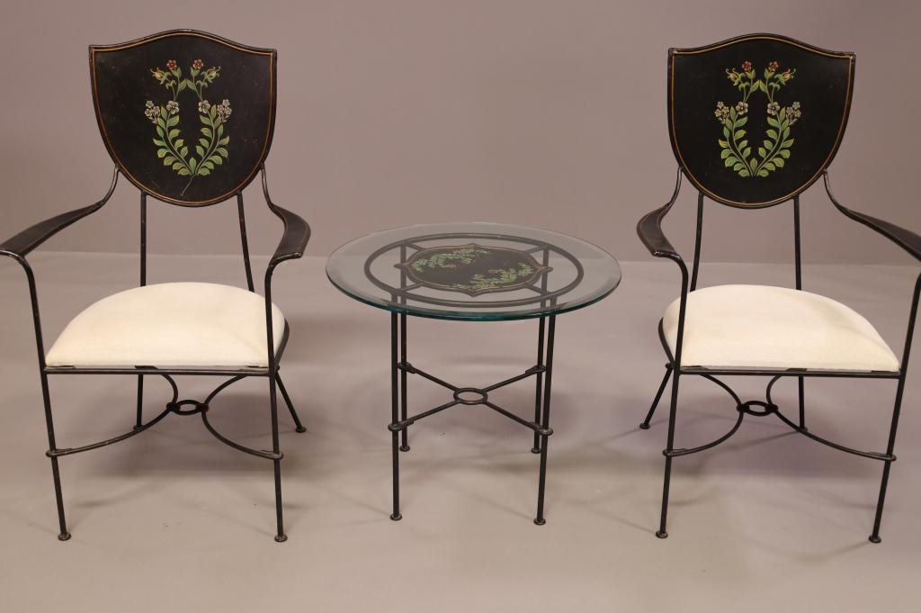 THREE PIECE TOLE PAINTED METAL BISTRO SET (1 of 4)
