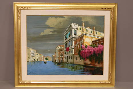 LUCIO SOLLAZZI OIL PAINTING: OIL ON CANVAS, SIGNED LOWER LEFT. SOLLAZZI. GOOD CONDITION. 27 1/2" x 35 1/2" IMAGE SIZE / 46" x 38" IN FRAME.