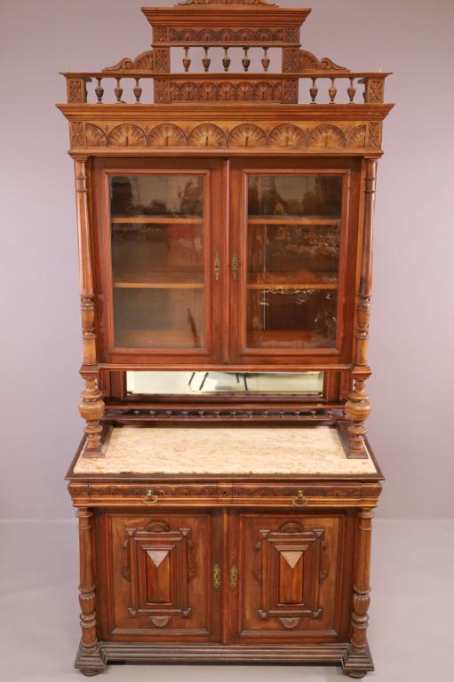 LARGE ANTIQUE CARVED WALNUT CHINA SIDEBOARD (1 of 7)