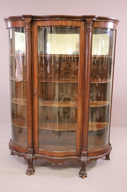 AMERICAN OAK TRIPLE BOW CHINA CABINET (1 of 6)