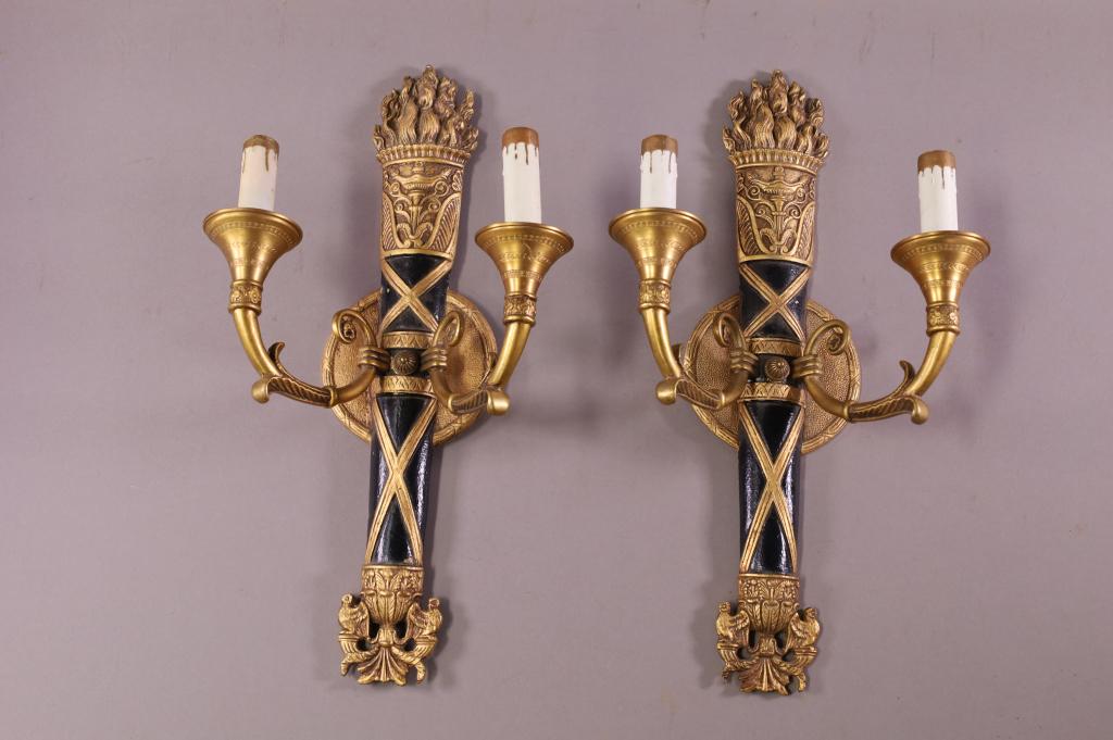 PAIR OF FRENCH STYLE  DOUBLE ARM WALL SCONCES (1 of 4)