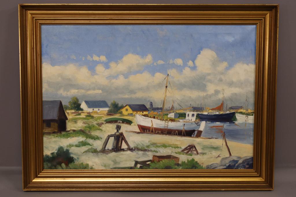 NEW ENGLAND HARBOR SCENE PAINTING (1 of 4)