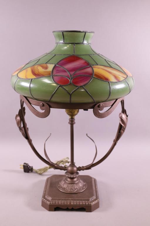 ART NOUVEAU LAMP WITH HANDEL SHADE (1 of 5)
