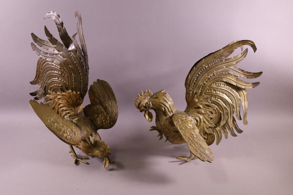 TWO BRONZE ROOSTERS (1 of 3)