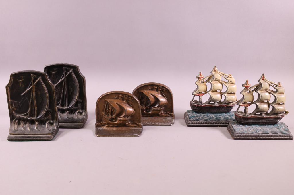 THREE PAIRS OF CAST IRON SHIP BOOKENDS (1 of 7)