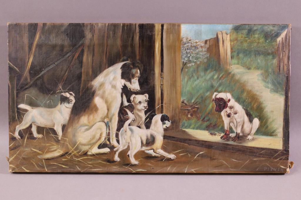 ANTIQUE UNFRAMED DOG PAINTING (1 of 3)