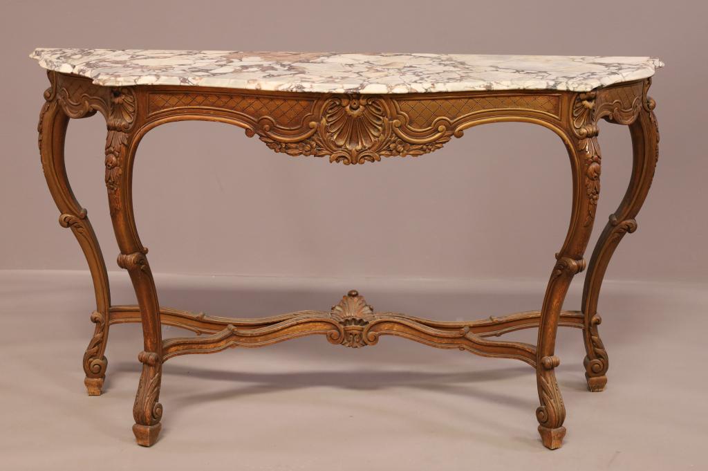 CARVED FRENCH MARBLE TOP CONSOLE TABLE (1 of 7)