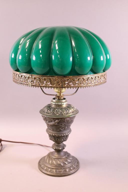 GREEN CASE GLASS SHADE DESK LAMP (1 of 3)
