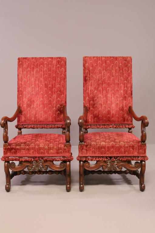 PAIR OF 1920'S TALL BACK HALL CHAIRS (1 of 5)