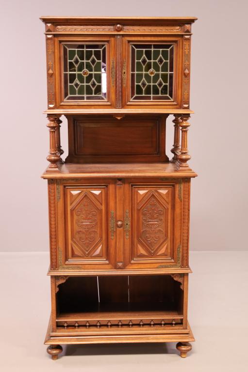 1900'S NARROW WALNUT SPANISH STYLE CABINET (1 of 4)